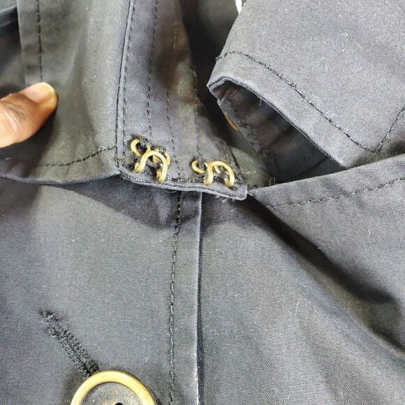 Old Navy Coat Womens XS Black Long Double Breasted Trench Button Rain Jacket - Picture 3 of 9